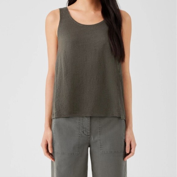 EILEEN FISHER Sleeveless Tank Top Womens Scoop Neck Shell Taupe Brown - Picture 2 of 9
